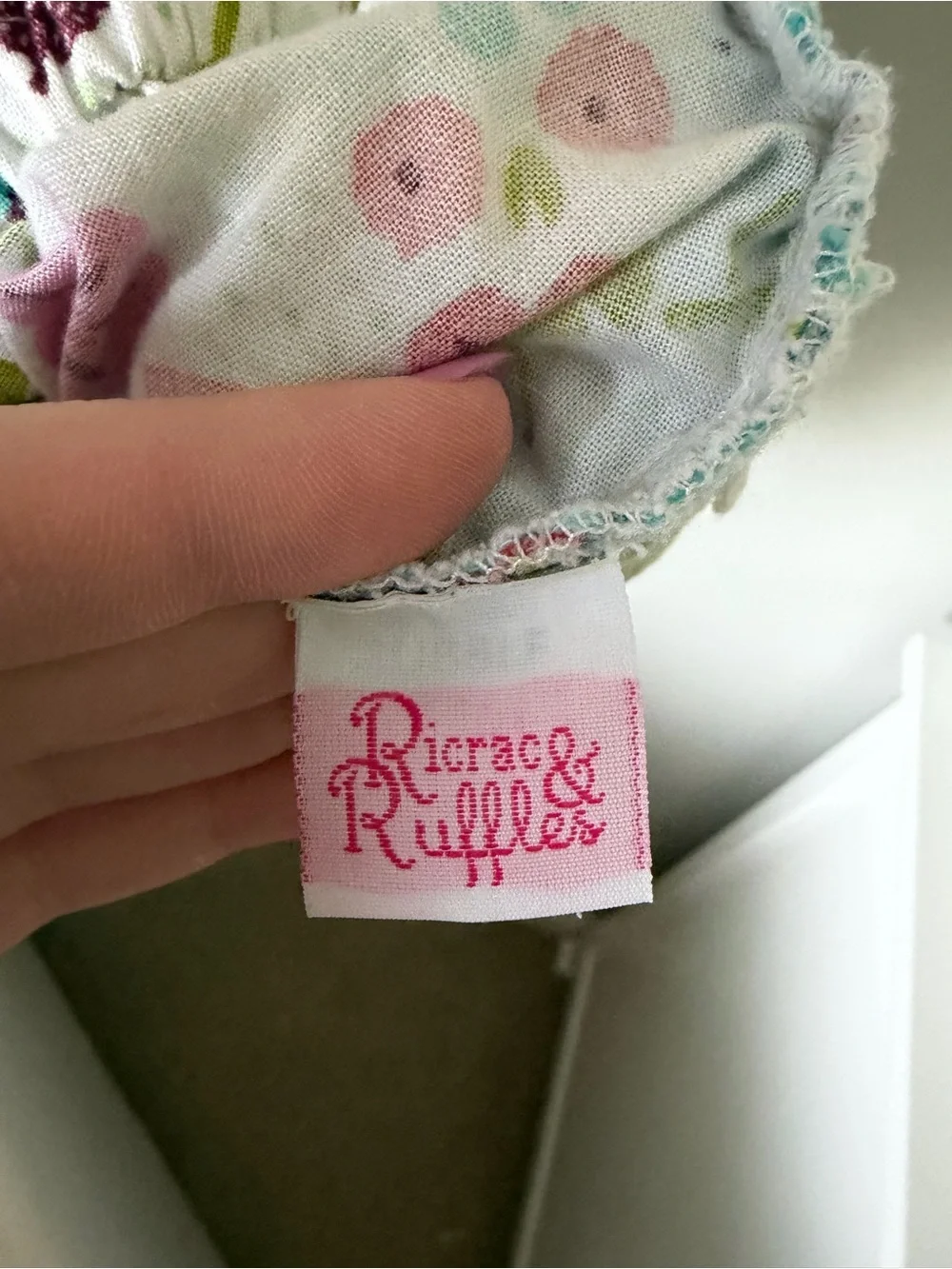 Ricrac & Ruffles Girls 6-9M Floral Cotton Romper Sleeveless Ruffle Bow